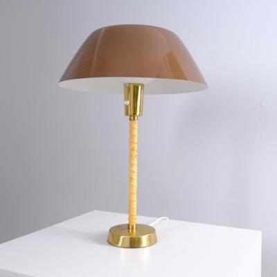 Lisa Johansson Pape Lisa Johansson Pape Ihanne Table Lamp in Green Brass Leather Orno 1950s