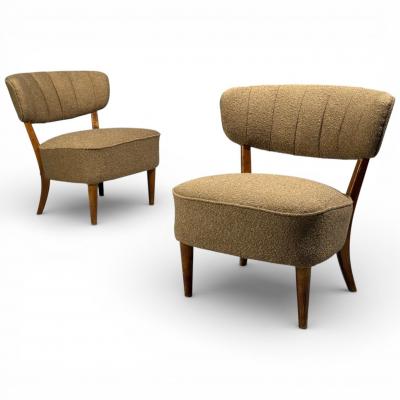 Lisa Johansson Pape Lisa Johansson Pape Lounge Chairs Brown Boucle Wood Finland 1940s
