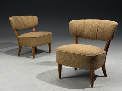 Lisa Johansson Pape Lisa Johansson Pape Lounge Chairs Brown Boucle Wood Finland 1940s