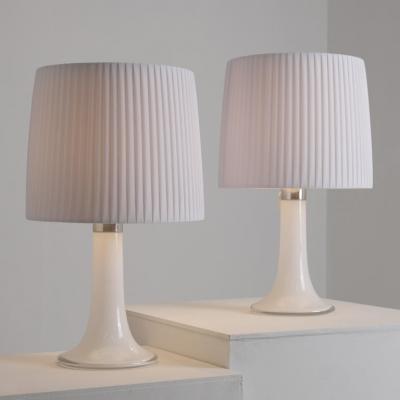 Lisa Johansson Pape Lisa Johansson Pape Pair of Table Lamps Opal Glass Pleated Shades Orno 1960s
