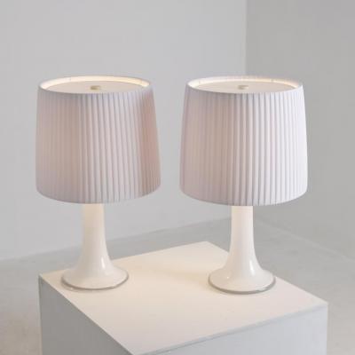 Lisa Johansson Pape Lisa Johansson Pape Pair of Table Lamps Opal Glass Pleated Shades Orno 1960s
