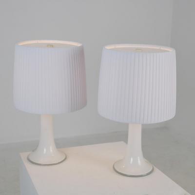 Lisa Johansson Pape Lisa Johansson Pape Pair of Table Lamps Opal Glass Pleated Shades Orno 1960s
