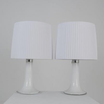 Lisa Johansson Pape Lisa Johansson Pape Pair of Table Lamps Opal Glass Pleated Shades Orno 1960s