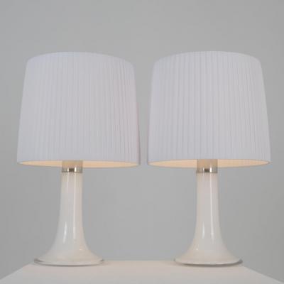 Lisa Johansson Pape Lisa Johansson Pape Pair of Table Lamps Opal Glass Pleated Shades Orno 1960s