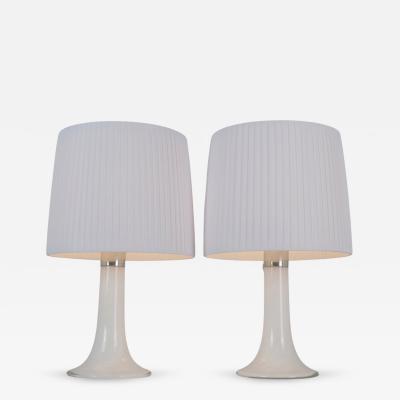 Lisa Johansson Pape Lisa Johansson Pape Pair of Table Lamps Opal Glass Pleated Shades Orno 1960s