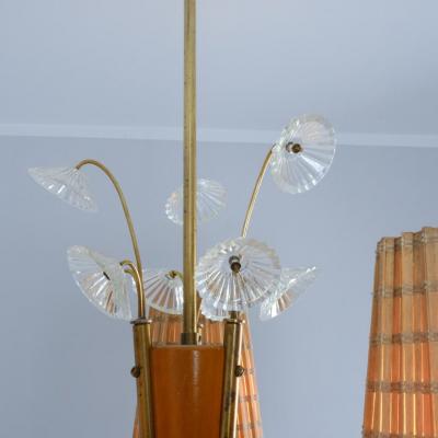 Lisa Johansson Pape Lisa Johansson Pape Pendant in Brass Birch Rattan Glass Flowers Orno 1950s