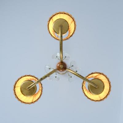 Lisa Johansson Pape Lisa Johansson Pape Pendant in Brass Birch Rattan Glass Flowers Orno 1950s