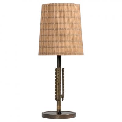Lisa Johansson Pape Lisa Johansson Pape Table Lamp Model 2053 in Brass and Rattan Orno 1940s
