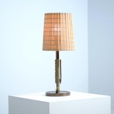 Lisa Johansson Pape Lisa Johansson Pape Table Lamp Model 2053 in Brass and Rattan Orno 1940s