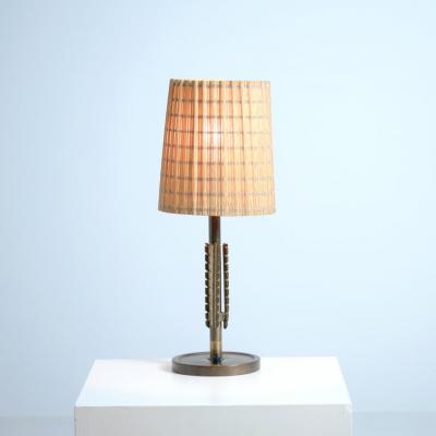Lisa Johansson Pape Lisa Johansson Pape Table Lamp Model 2053 in Brass and Rattan Orno 1940s