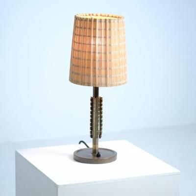 Lisa Johansson Pape Lisa Johansson Pape Table Lamp Model 2053 in Brass and Rattan Orno 1940s