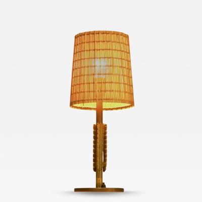 Lisa Johansson Pape Lisa Johansson Pape Table Lamp Model 2053 in Brass and Rattan Orno 1940s