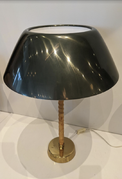 Lisa Johansson Pape Lisa Johansson Pape for Orno Pair of Vintage Table Lamps in Brass and Leather