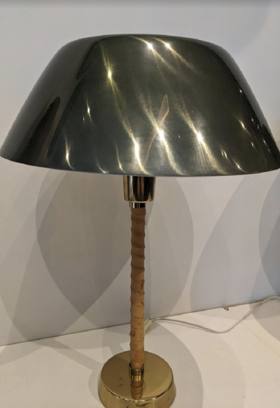Lisa Johansson Pape Lisa Johansson Pape for Orno Pair of Vintage Table Lamps in Brass and Leather