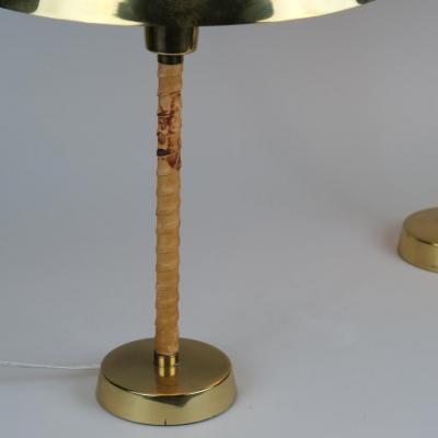 Lisa Johansson Pape Pair Of Lisa Johansson Pape Ihanne Table Lamps in Brass Leather Orno 1950s