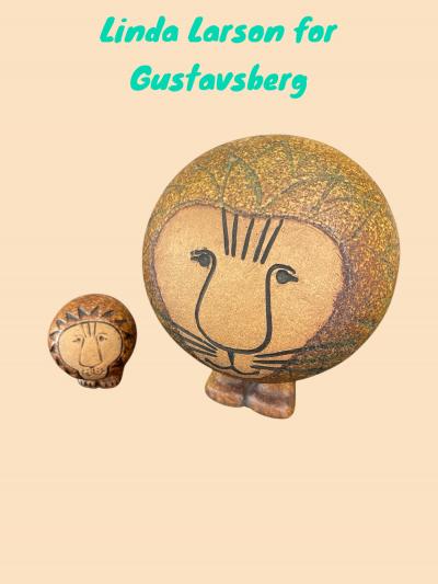 Lisa Larson Pair of hand made Studio pottery ceramic Lion designed by Lisa Larson