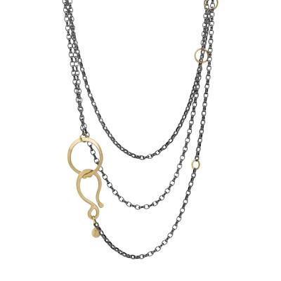 Lisa Ziff Lisa Ziff Gold Black Rhodium Silver Long Single Bud Chain Necklace
