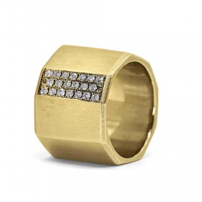 Lisa Ziff White Diamond Heavy Gold Handmade Facet Bolt Band Ring Lisa Ziff