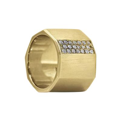 Lisa Ziff White Diamond Heavy Gold Handmade Facet Bolt Band Ring Lisa Ziff