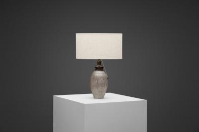 Lisbeth Munch Petersen Table Lamp with White Glazed Grooves by Lisbeth Munch Petersen Denmark 1940s