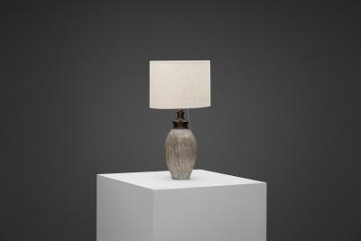 Lisbeth Munch Petersen Table Lamp with White Glazed Grooves by Lisbeth Munch Petersen Denmark 1940s