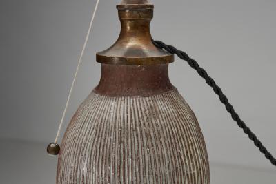 Lisbeth Munch Petersen Table Lamp with White Glazed Grooves by Lisbeth Munch Petersen Denmark 1940s