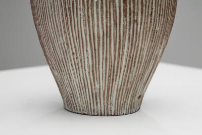 Lisbeth Munch Petersen Table Lamp with White Glazed Grooves by Lisbeth Munch Petersen Denmark 1940s