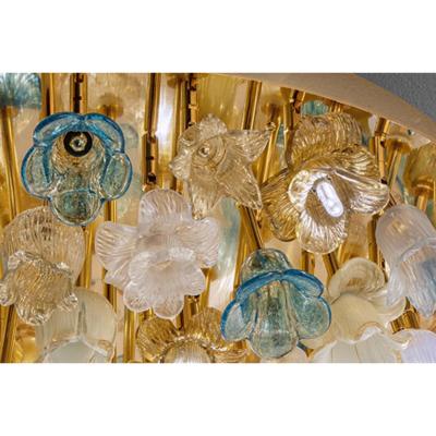 Lively Floreal Multicolor Murano Glass Gold Flushmount