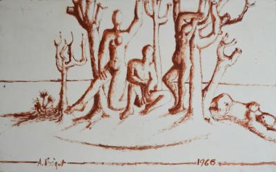Lively landscapes with nude figures 1960s 