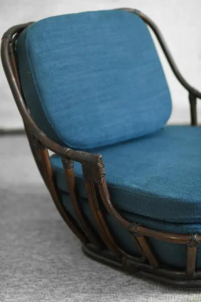 Living Room Set Sofa Pair of Armchairs in Dark Finish Manao Cane 1980s