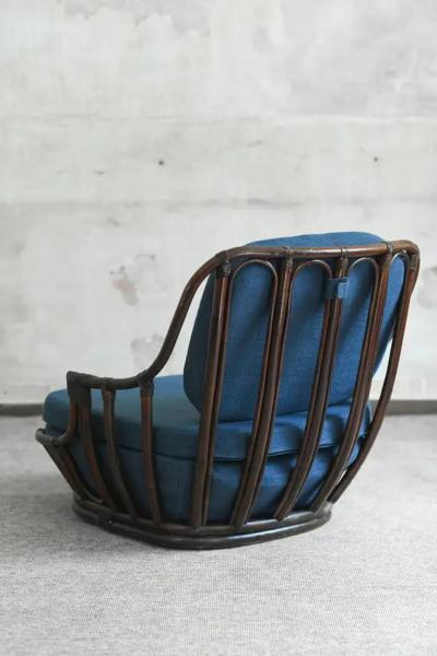 Living Room Set Sofa Pair of Armchairs in Dark Finish Manao Cane 1980s