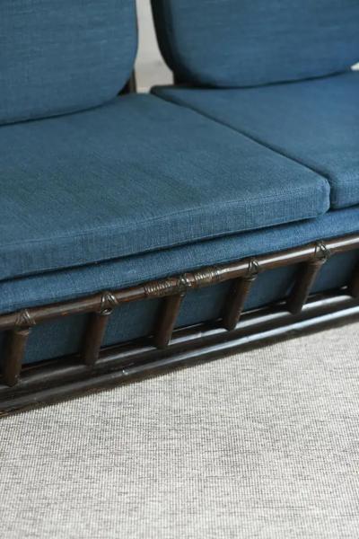 Living Room Set Sofa Pair of Armchairs in Dark Finish Manao Cane 1980s