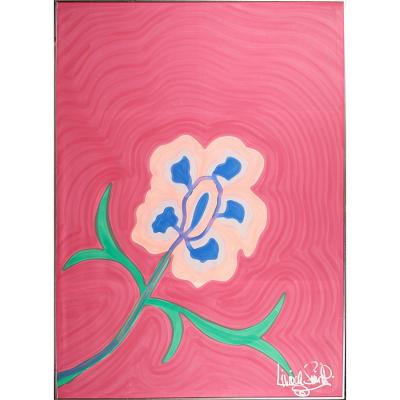 Livio De Simone Signed Framed Livio De Simone Original Hand Painted Flower on Fabric
