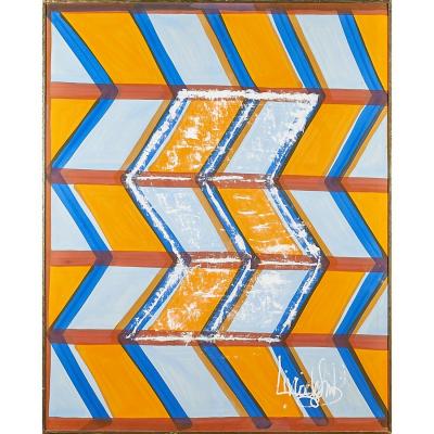 Livio De Simone Signed Framed Livio De Simone Original Hand Painted Geometric Fabric Framed