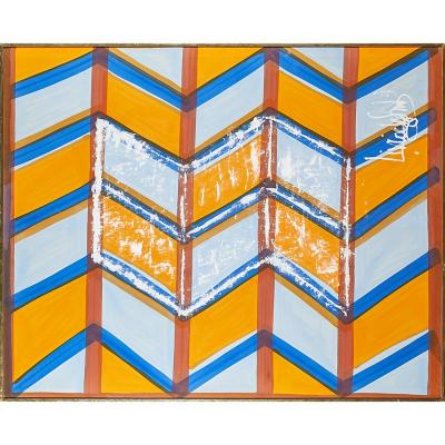 Livio De Simone Signed Framed Livio De Simone Original Hand Painted Geometric Fabric Framed