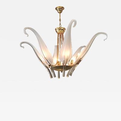 Livio Seguso Iris Leaves Chandelier in Murano Glass and brass by Seguso