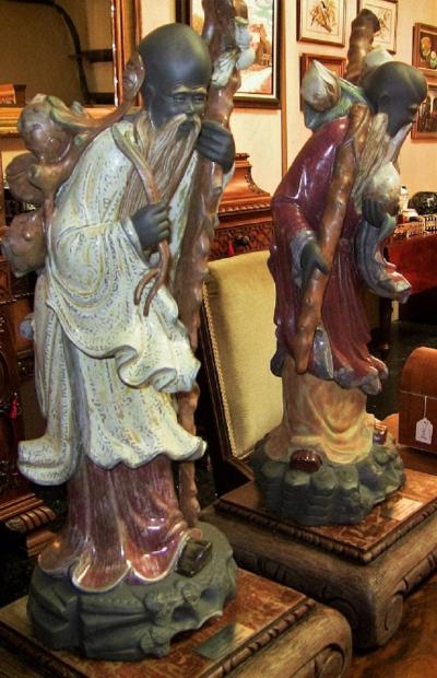 Lladro Rare Pair of Lladro Chinese Farmer Porcelain Figurines