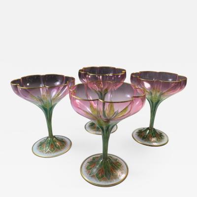 Lobmeyr Champagne Flower Form Enamel Art Glass 1905