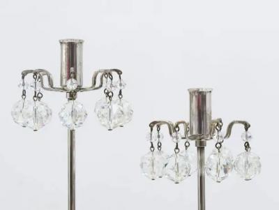Lobmeyr Silver Plated Candleholder Faceted Swarovski Crystals Austria 1960s