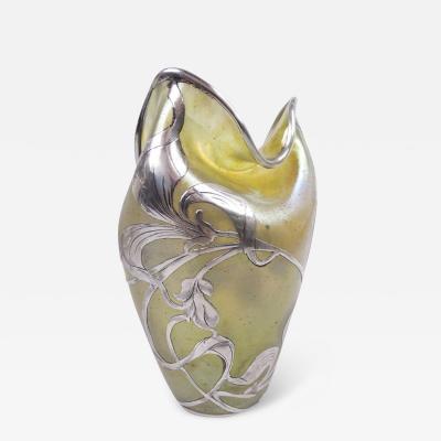 Loetz Art Nouveau Iridescent Vase with La Pierre Silver Overlay