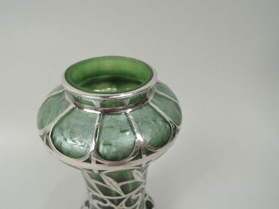 Loetz Titania Art Nouveau Green Silver Overlay Vase