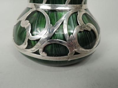 Loetz Titania Art Nouveau Green Silver Overlay Vase