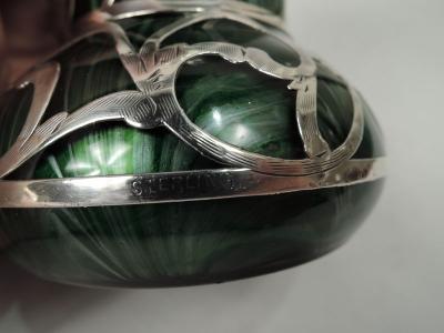 Loetz Titania Art Nouveau Green Silver Overlay Vase