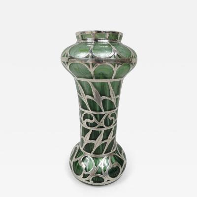 Loetz Titania Art Nouveau Green Silver Overlay Vase