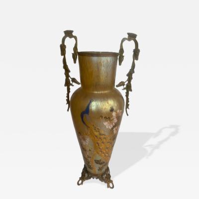 Loetz vase with applied peacock and floral design