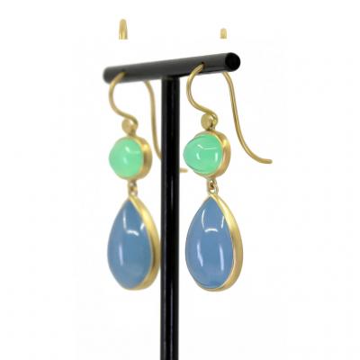 Lola Brooks Lola Brooks Chrysoprase Oval Aquamarine Pear Gold Earrings