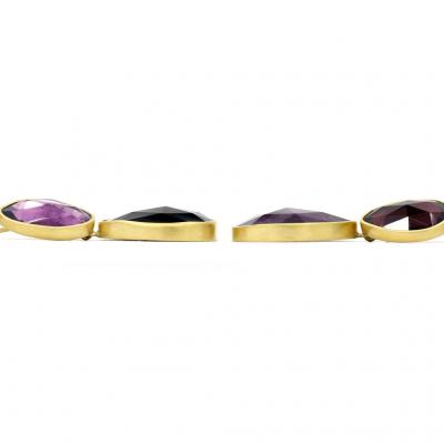 Lola Brooks Lola Brooks Mismatched Red Pink Tourmaline Gold Drop Earrings