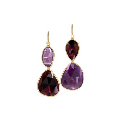 Lola Brooks Lola Brooks Mismatched Red Pink Tourmaline Gold Drop Earrings