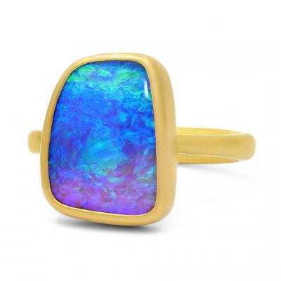 Lola Brooks Lola Brooks Ombre Ultramarine Boulder Opal One of a Kind 22k Gold Ring