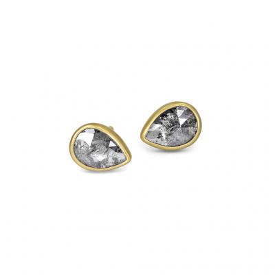 Lola Brooks Lola Brooks Tear Drop Salt and Pepper Diamond Gold Stud Earrings